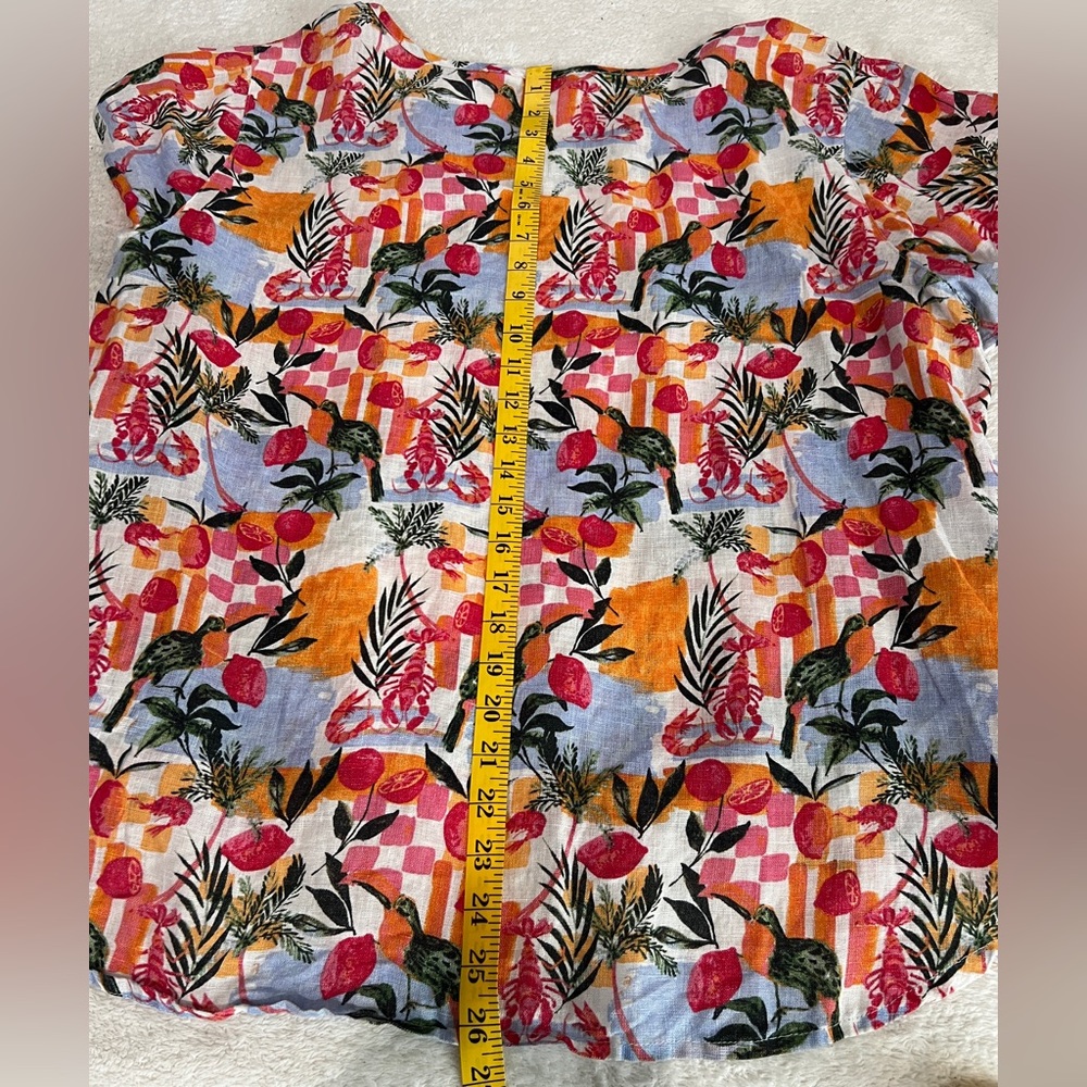 C&C California 100% Linen Women’s Tropical Floral Short Sleeve Top Size 2X - Picture 5 of 9